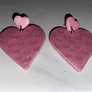 Heart shaped earrings! Made by hand! Clay earrings!!